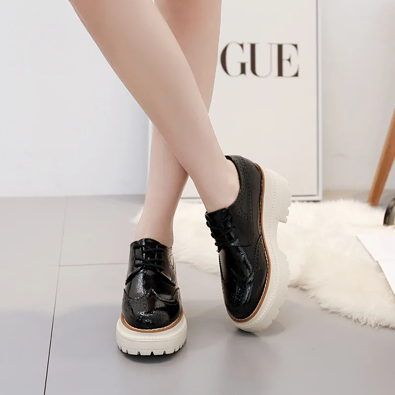 

Bullock Varved Versatile WOMEN'S Casual Shoes Lace-up Deep Mouth round-Toe Platform Shoes Thick Bottomed Shoes Elevator Shoes 78