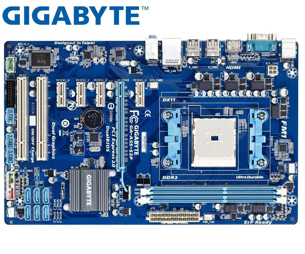  Gigabyte GA-A55-S3P original motherboard Socket FM1 DDR3 A55-S3P USB2.0 32GB SATA II A55 Desktop mo