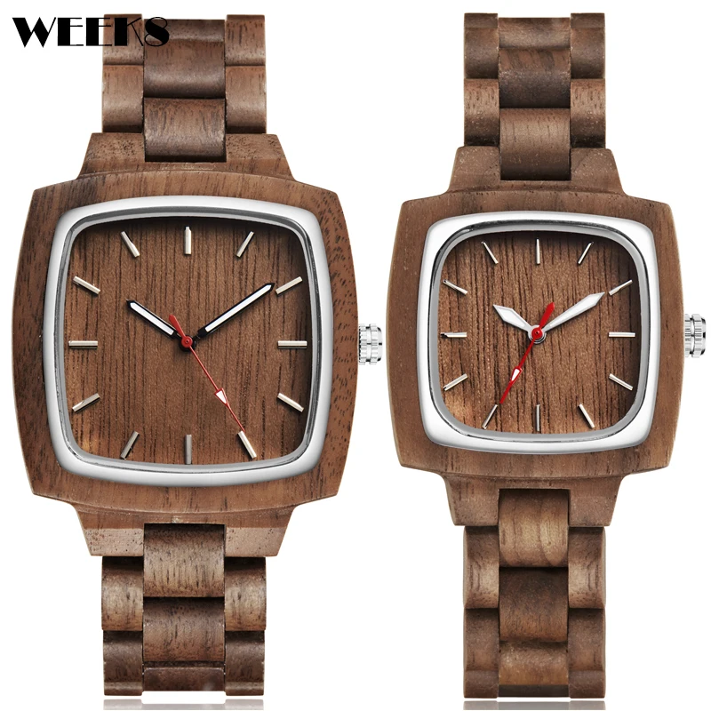 Natural Walnut Wood Watch for Couple Lovers Men Women Wooden Strap Male Female Clock Men's Ladies Quartz Wrist Watches relogio