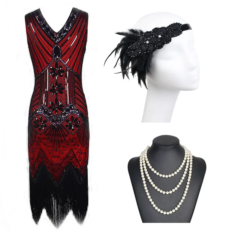 Kaufen Pluse Größe 1920s Flapper Kleid Great Gatsby Party Abend Pailletten Perlen Fransen Vintage V Neck frauen Kleider Kleid