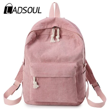 

LADSOUL Soft Cloth Backpack Female Corduroy Design School Backpack For Teenage Girl Striped Backpack Fashion Simple Backpack