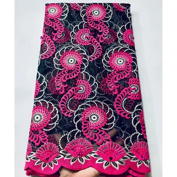 

Women Dress Net Lace Fabric wonderful pattern with stones and colored beads XSF3 wholesale price French Tulle Lace Fabric