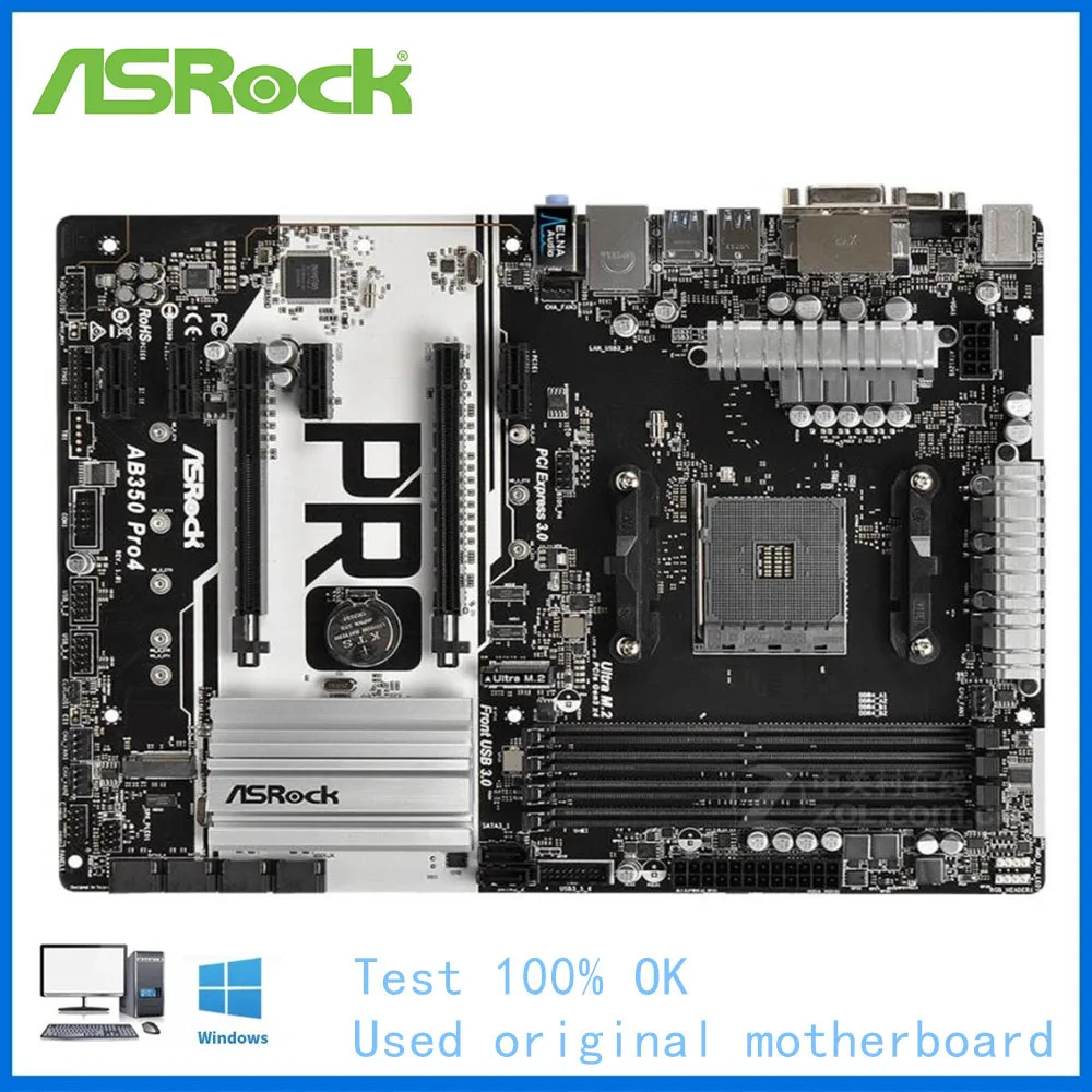 

For ASRock AB350 Pro4 Computer USB3.0 M.2 Nvme SSD Motherboard AM4 DDR4 B350 Desktop Mainboard Used