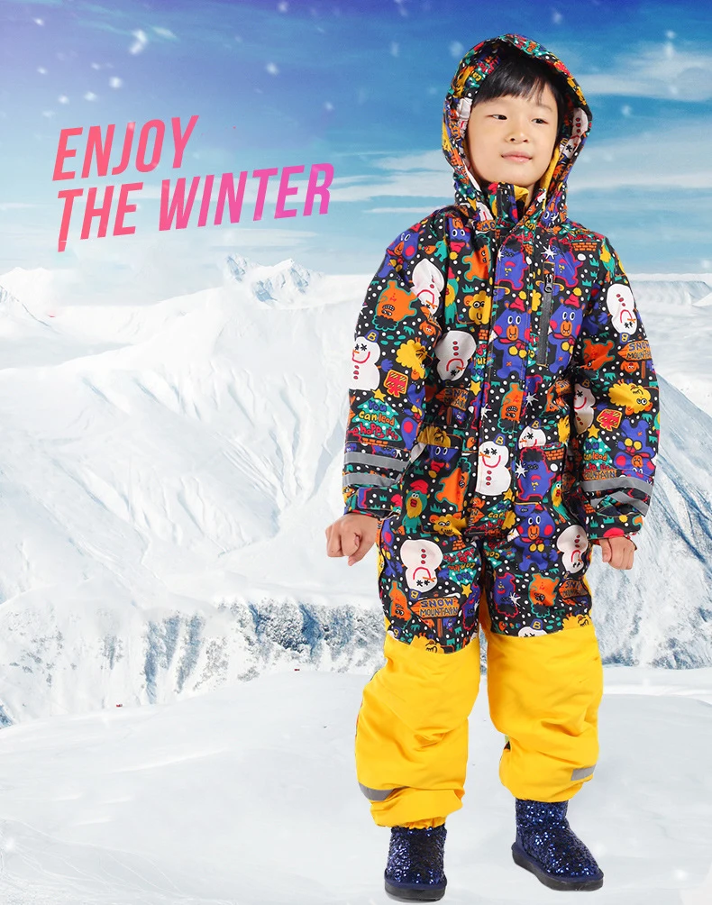 TWTOPSE/детский зимний костюм с героями мультфильмов; лыжный костюм для сноуборда; цельнокроеный Зимний Детский комбинезон для девочек и мальчиков; комплект с утепленными брюками