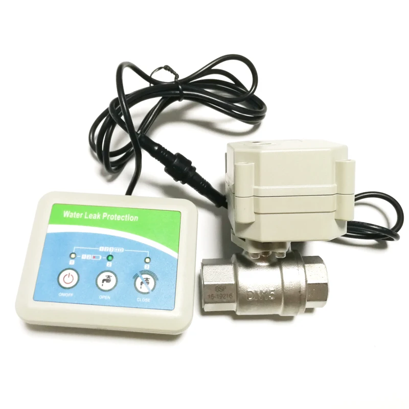 Water leak sensor detector alarm with SS304 1/2" electric valve, shut off water automatically,smart home water leak alarm DC3V