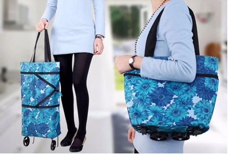 Новая женская портативная складная сумка для покупок на колесиках, вместительная сумка для овощного рынка, большие сумки многоразового использования для покупок, сумка на колесиках