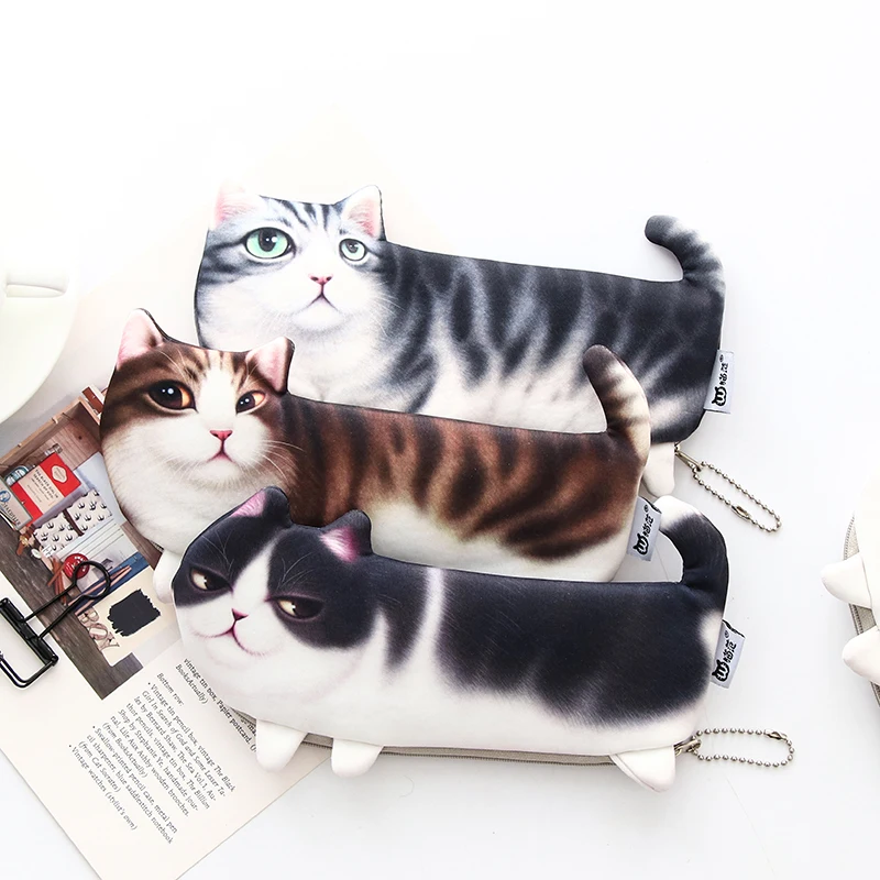 

Cute Cartoon Kitten Zipper Pen Bag Large Capacity Pencil Case Creative Kitten Change Coin Pouch Bag
