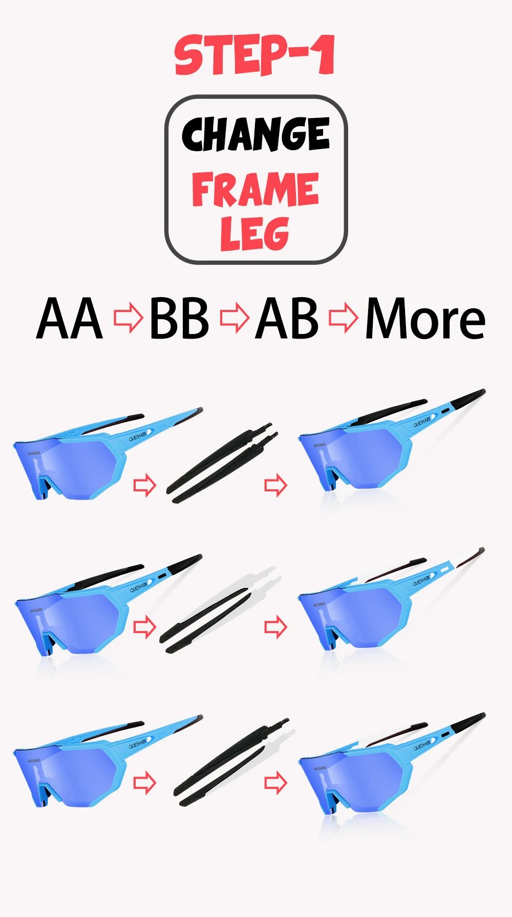 Queshark Polarized Sports Sunglasses with 3 Interchangeable Lenses for Men Women Cycling Running Driving Fishing QE42