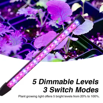 

For Indoor Plants Flower Seedling 5 Dimmable Levels LED Grow Light USB Powered With Timer Aluminum Hydroponics 3 Colors Tent
