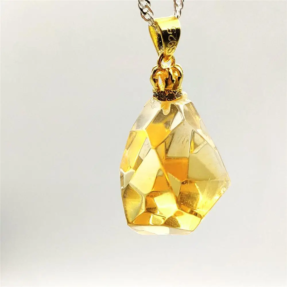 

Top Natural Yellow Citrine Quartz Crystal Pendant 26x22x15mm Gemstone Women Faceted Cut Wealthy Bead Necklace AAAAA