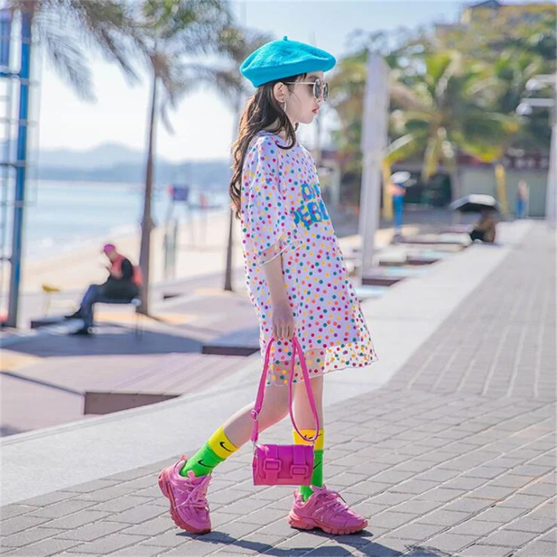 Fashion Teens Kids Dresses Dot Print Mesh Princess Girls Summer