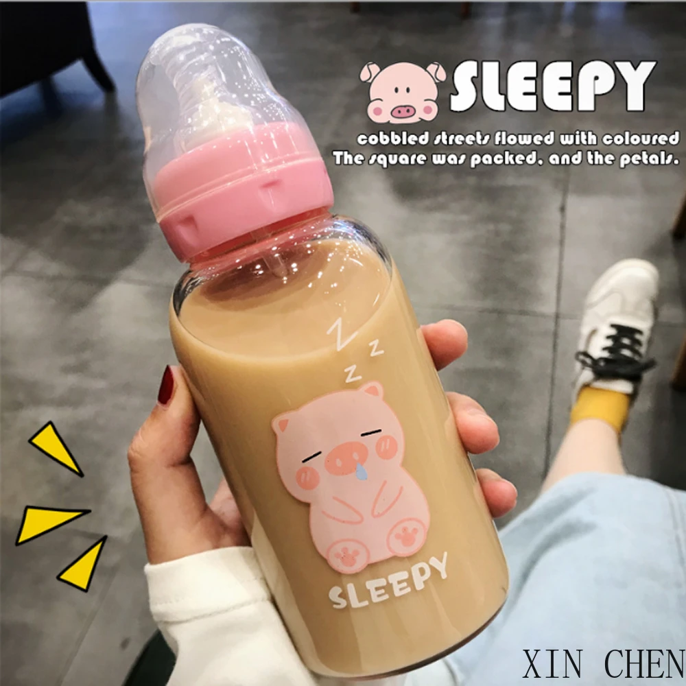 Tasse En Verre De Cochon De Dessin Anime Coreen Super Mignon Bouteille D Eau Pour Bebe Ecoliers Enfants Tasse En Paille Mignonne Aliexpress