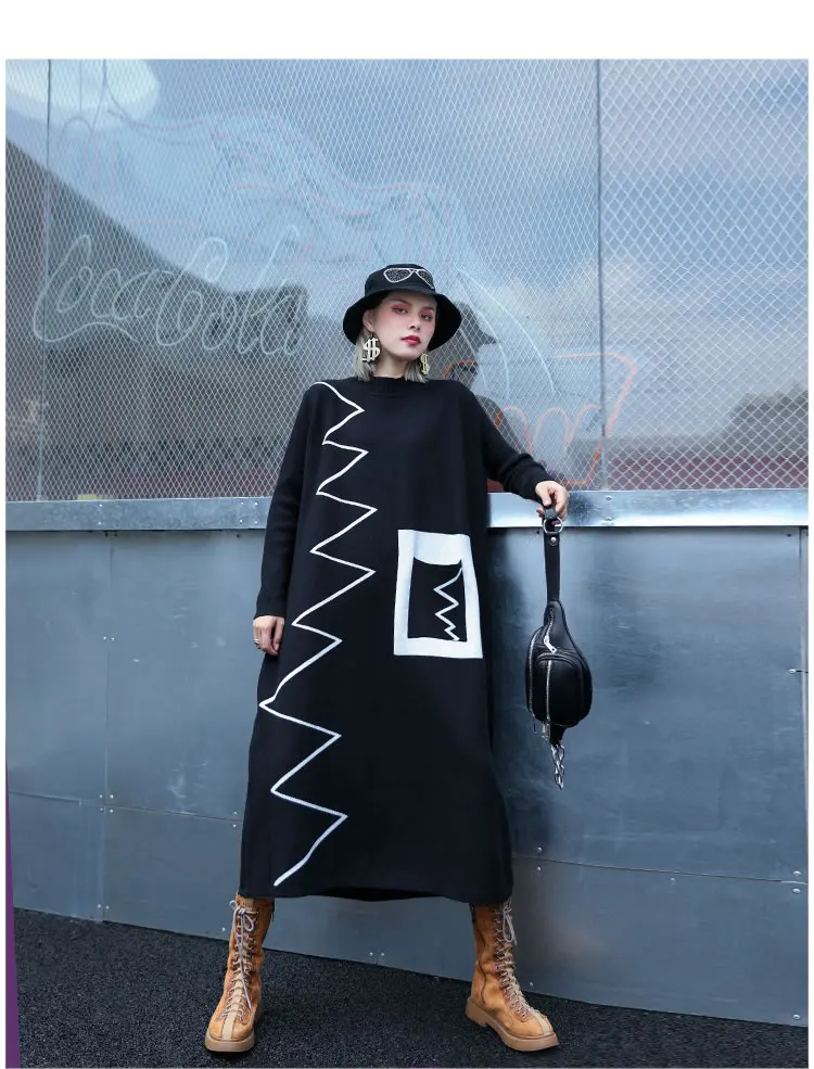 XITAO вязаный длинный женский свитер Корейская мода новинка осенний лоскутный карман элегантный свитер с высоким воротником для миноритета GCC2046