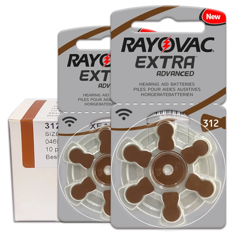 60 шт./1 коробка батарейки для слуховых аппаратов RAYOVAC EXTRA-A312/312/PR41 цинковоздушная