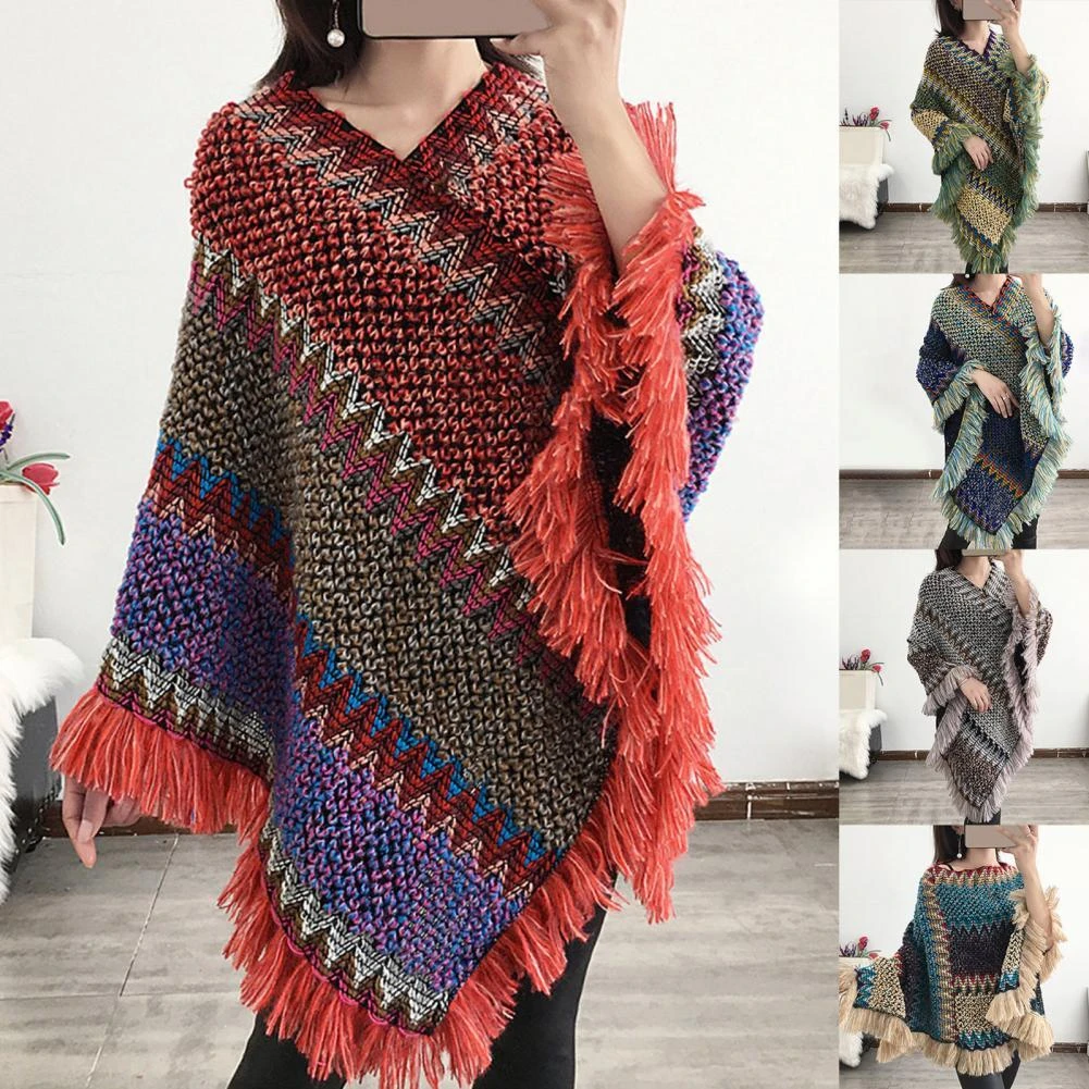 artikel Gewaad Dhr Bohemian Cloak Coat Women Poncho Thick Tassel Irregular Hem Cape Coat Women  Knitted Sweater Cape Coat capa mujer пончо женское| | - AliExpress