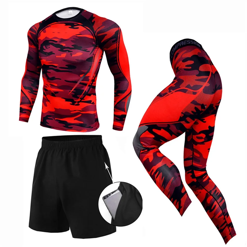 Для мужчин спортивный костюм из 3 предметов одежда для бега обтягивающие с длинным рукавом рубашка быстросохнущие лосины майка MMA Костюмы спортивный костюм для фитнеса Рашгард - Цвет: 02