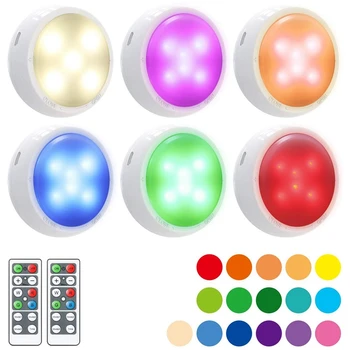 

Wireless Puck Light, RGB Color Changing LED Closet Lights Under Cabinet Lighting Battery Powered Night Lights(6 Pack)