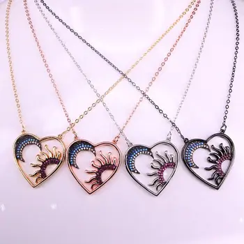 

6PCS, Heart Pendant Charm Micro Paved CZ Stone Jewelry Rainbow Crystal Moon Sun Charm Pendant Necklace