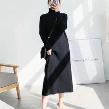 

Spring Autumn New Women Dress Korean Style Fashion Knitted Sweater Dress Long Slim Female 2021 HOT vestidos