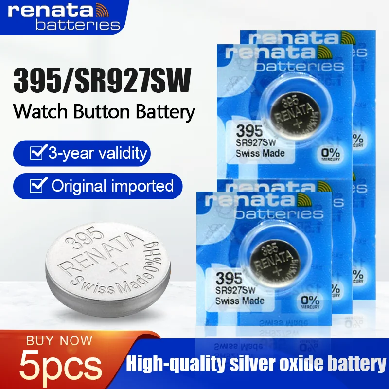 5PCS NEW Renata 395 SR927SW AG7 LR927 LR57 399 SP395 LR927W 1.55V Silver Oxide Watch Battery MADE IN Swiss Button Coin Cell | Электроника