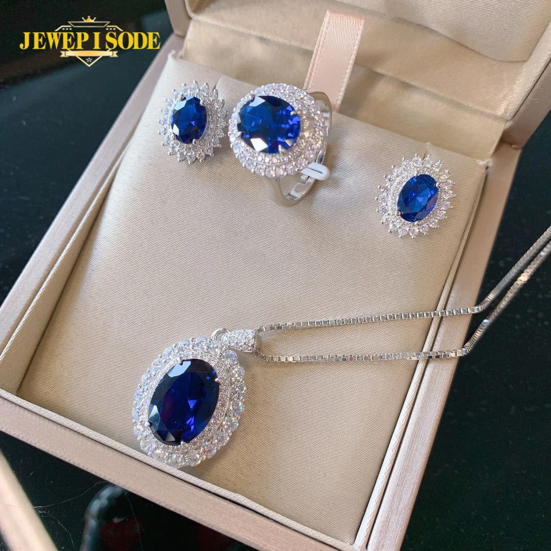 

Jewepisode Solid Silver 925 Jewelry Sets Sapphire Ruby Paraiba Tourmaline Emerald Gemstone Pendant Necklace/Earrings/Ring Set