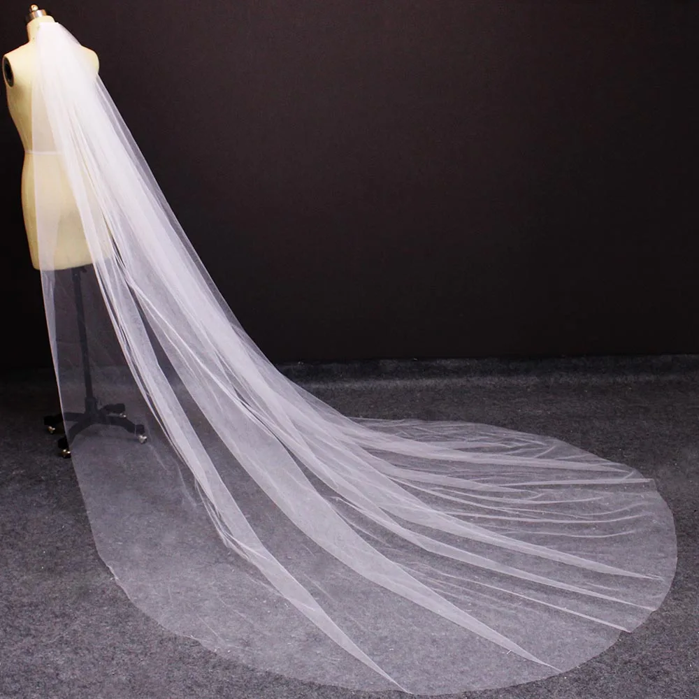 Ivory Ursumy Bride Lace Wedding Veil Long Cathedral Veil Floral 1T Soft Tulle Bridal Veils with Comb 118 