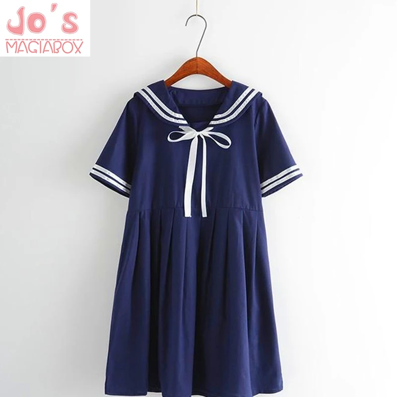 

Preppy Style Kawaii Short Sleeve Mini A-Line Dress Summer Sweet Sailor Collar Bow Empire Dress Women Casual Loose Cute Clothing