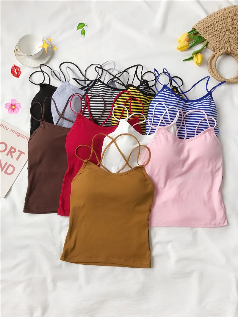 HELIAR Underwear Bra Women Spaghetti Straps Backless Tops For Women Camisole 2020 Summer Solid Underwear Cottons Tops Women