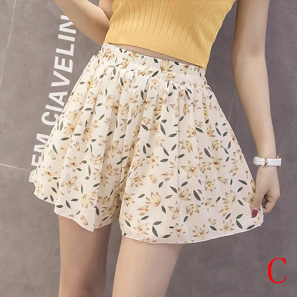 

2020 Ladies summer shorts chiffon plus size loose printed shorts women casual leggings skirt