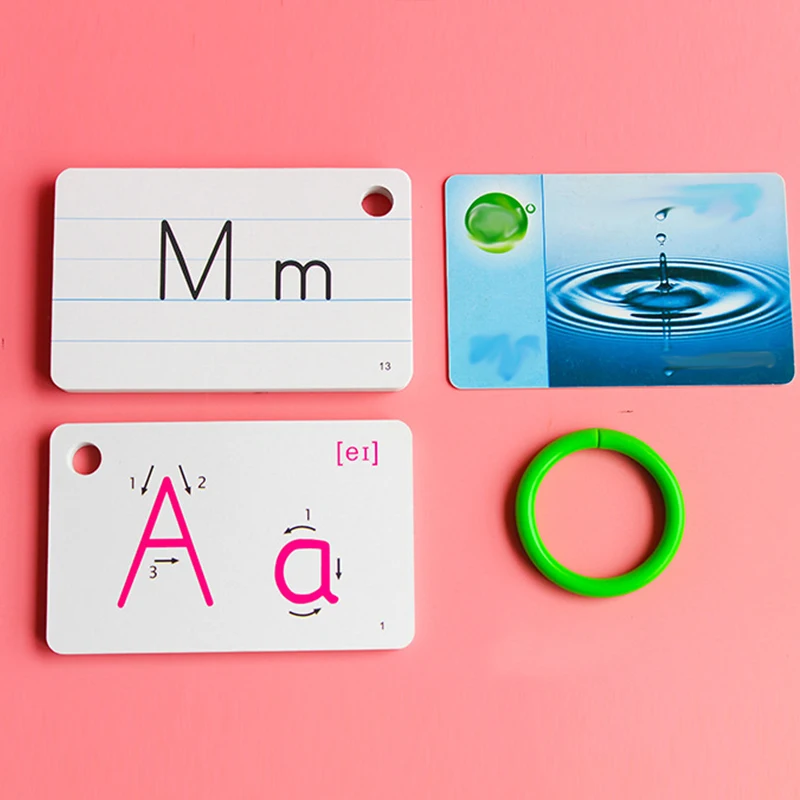 

26 Letters English Flash Cards with Buckle Educational Alphabet Learning Toy Books Games for Kid Children Handwritten Montessori