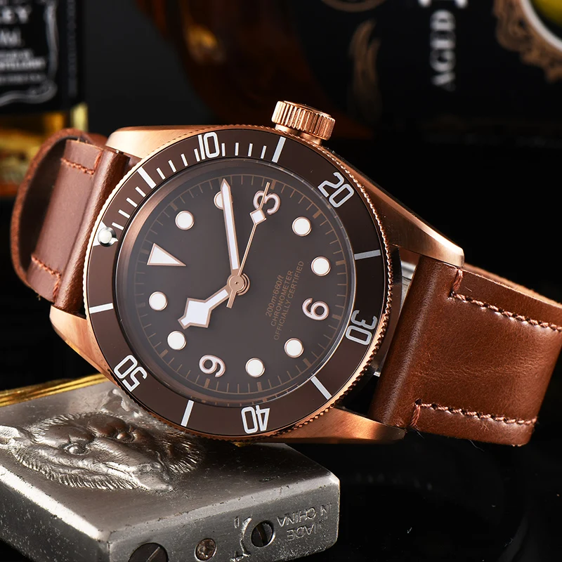 

watch men automatic mechanical watch 316L Solid stainless steel pvd Luminous waterproof Leather 41MM KGT11