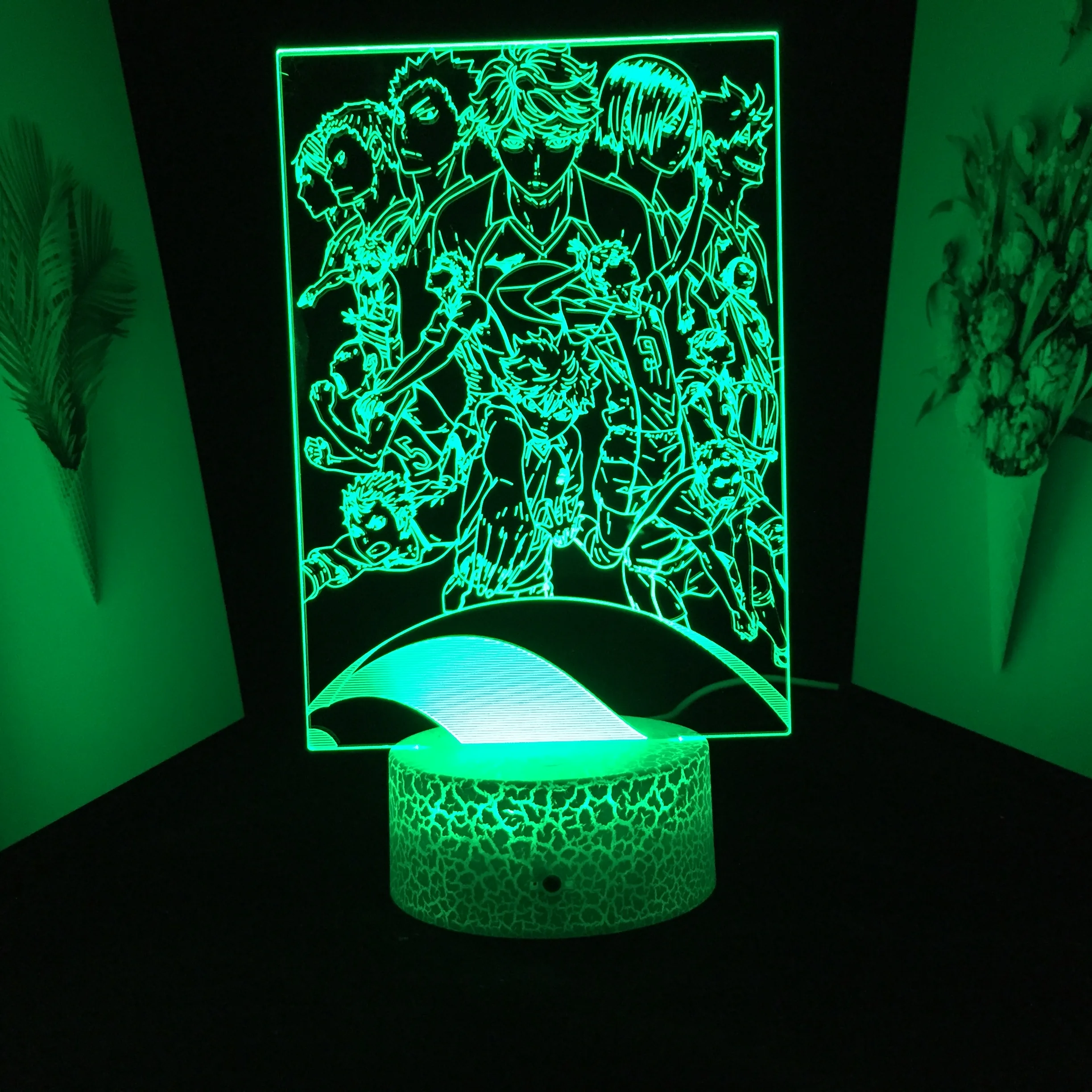 Anime Haikyuu Figure Group 3D LED Night Light Crack White Base for Child Birthday Gift Manga Bedroom Decor Table Lamp | Лампы и