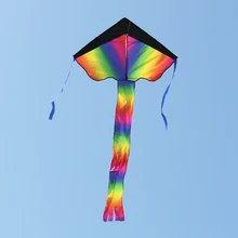 105 x 67cm Kite Colorful Rainbow Delta-shaped Flying Kite Outdoor Beach Toys for Kids Adults with Tail Ribbons