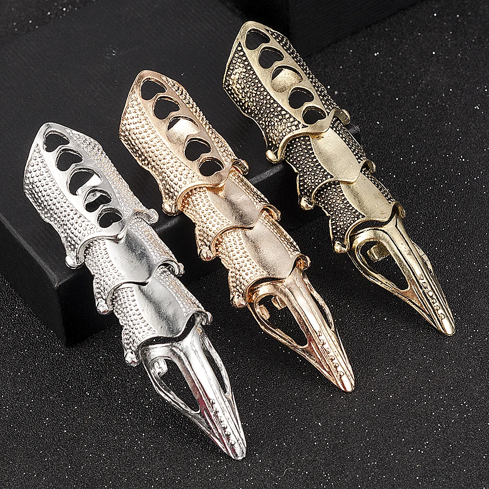 2020 NEW Fashion Cool Men Boys Punk Gothic Rock Scroll Joint Armor Knuckle Metal Full Finger Rings Gold Cospaly DIY Rings - Image 2
