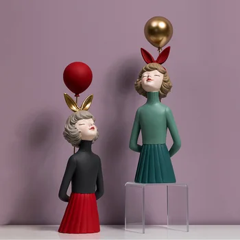 

Resin Balloon Bow Knot Girl Figure Statue Decoration Art Luxury Bust Sculpture Crafts Living Room Home Decoration Birthday Gift