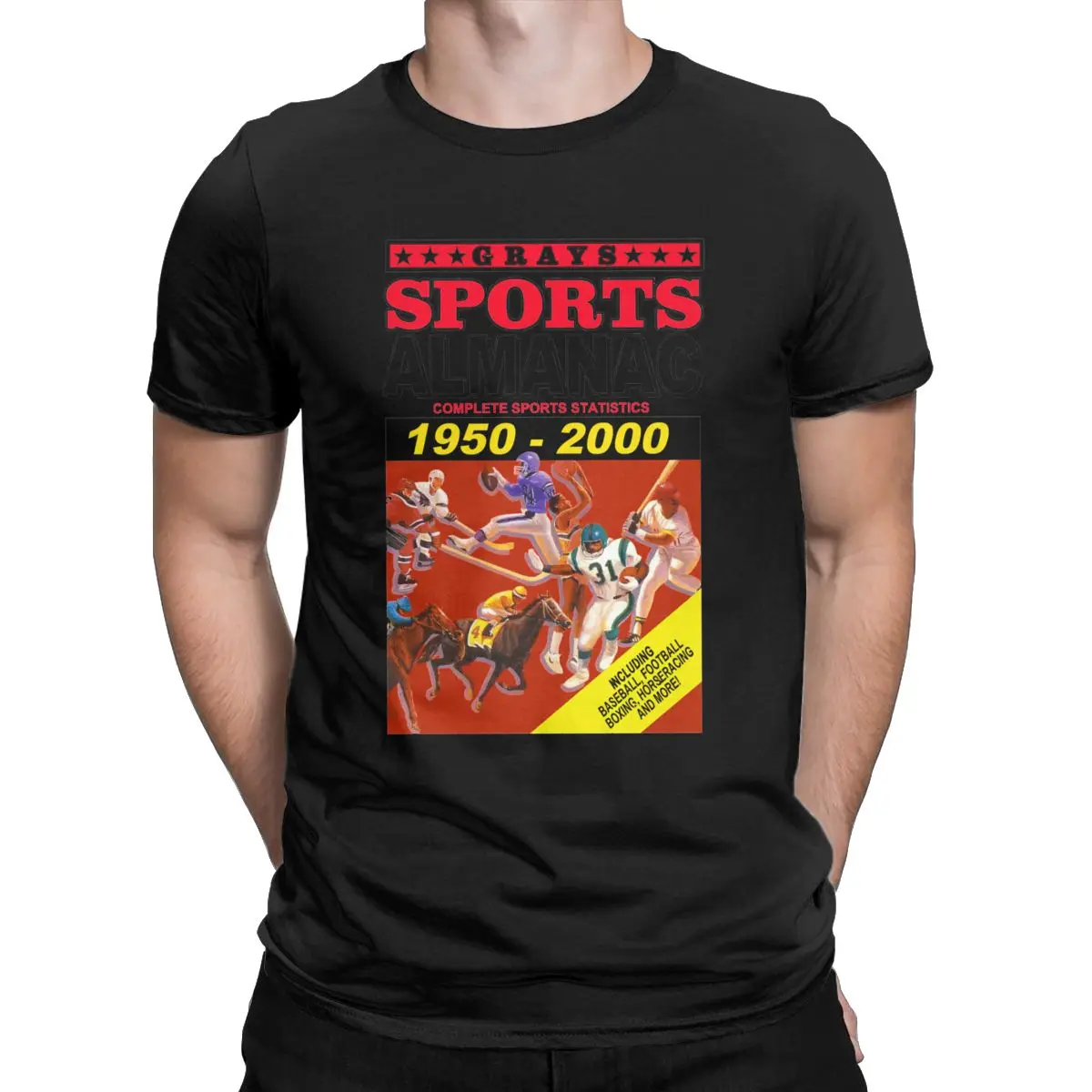 Спортивные мужские футболки Almanac 1950-2000, Ретро стиль, футболка с коротким рукавом и круглым вырезом, Графические Топы - Цвет: Черный