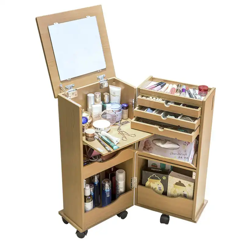 White Mini Dressing Table Set Bedroom Small Folding Clamshell Mobile Makeup Table With