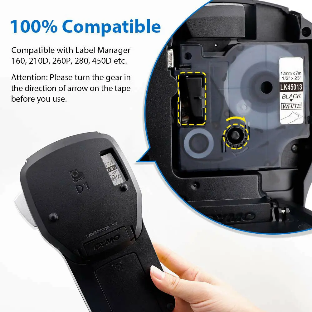 10 шт. совместимы с кассетами для Этикеток Dymo D1 45013 черного цвета на белой ленте
