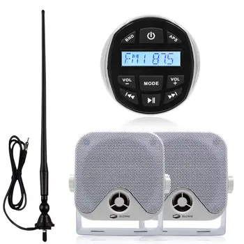 

Marine Waterproof Stereo Bluetooth Radio Audio Car MP3 Player+4'' Marine Speaker+FM AM Antenna For UTV RV Golf Cart Motorcycle