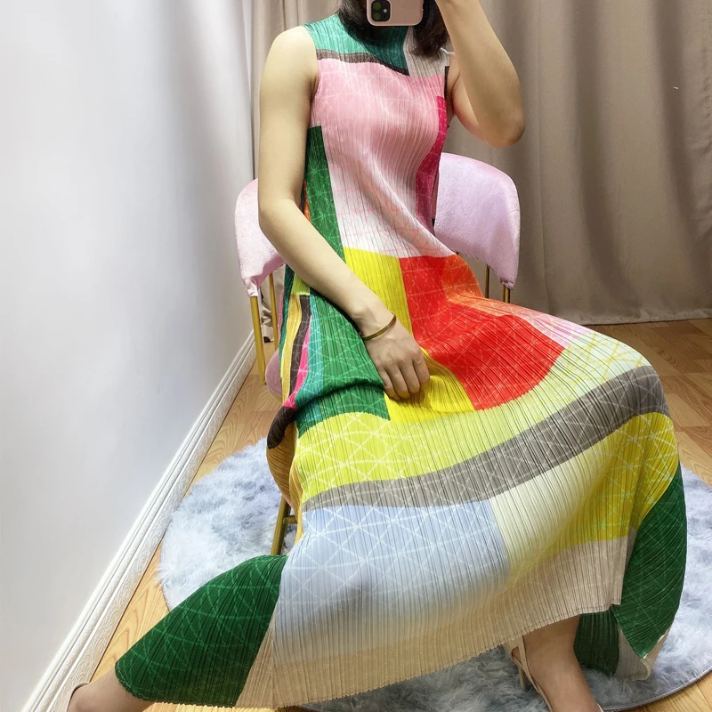 Miyake модное складное геометрическое платье без рукавов с круглым вырезом ТРАПЕЦИЕВИДНОЕ ПЛАТЬЕ доступно