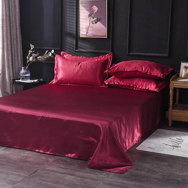 

Однотонная шелковая простыня, роскошное шелковое атласное супермягкое удобное постельное белье для двуспальной кровати