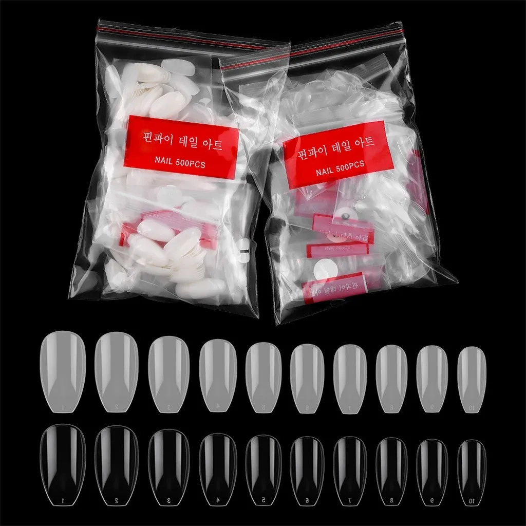500Pcs White Clear French False Acrylic Nail Tips Full Cover Tip Artificial Fake Nails UV Gel