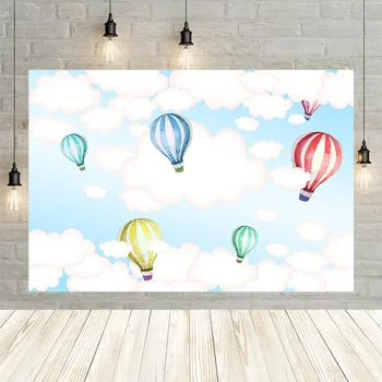 

Avezano Background for Photography Hot Air Balloon Blue Sky White Clouds Newborn Baby Birthday Portrait Photo Backdrop Banner