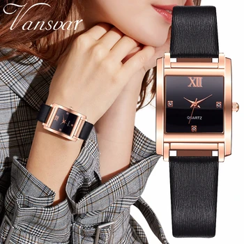 

Hot Fashion Women Leather Square Case Shape Roma Dimond Watch Luxury Ladies Quartz Wristwatches Clock Relogio Feminino