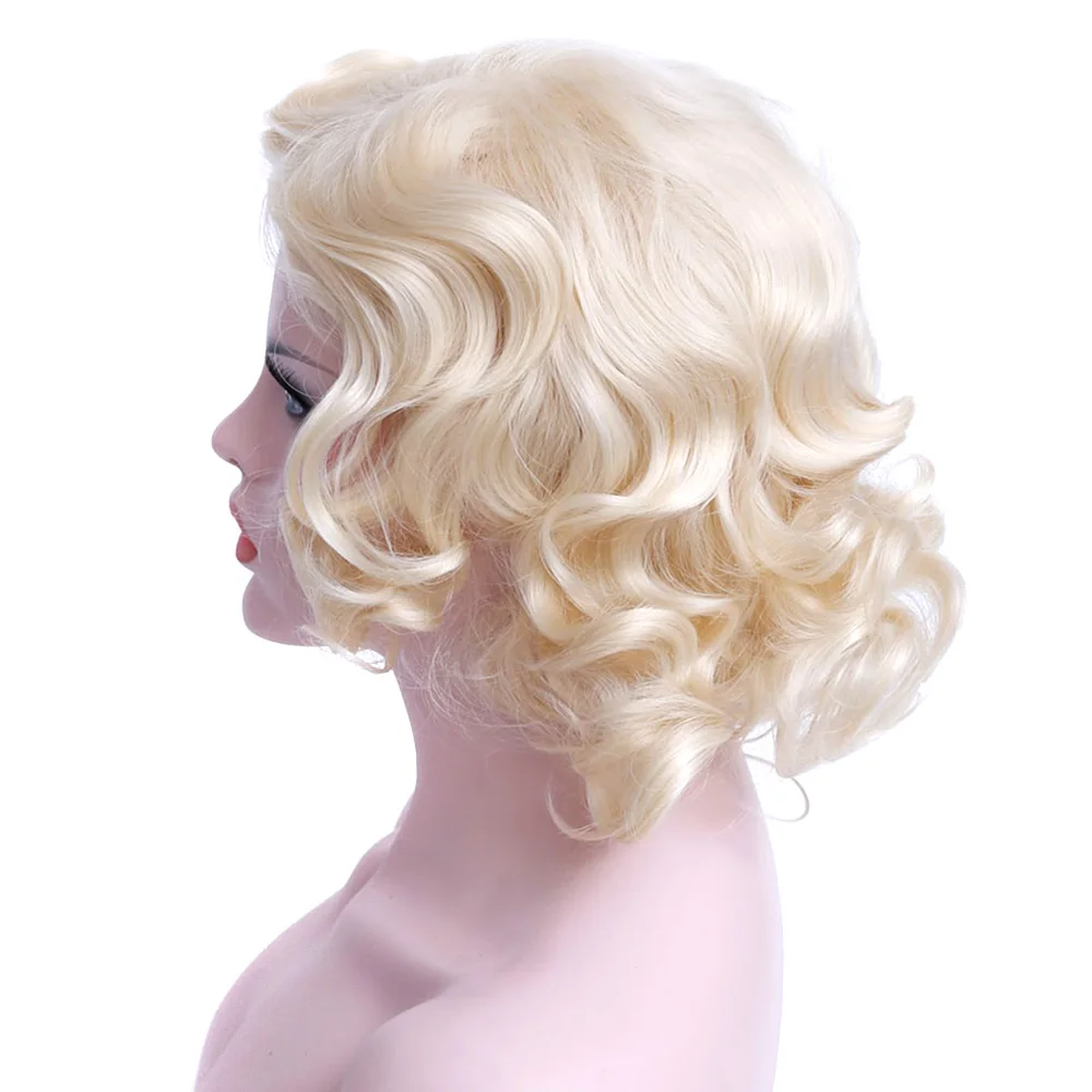 MSTN женский афро Ретро блонд короткий синтетический косплей парик как Мэрилин Монро Высокая температура волокна вьющиеся парики