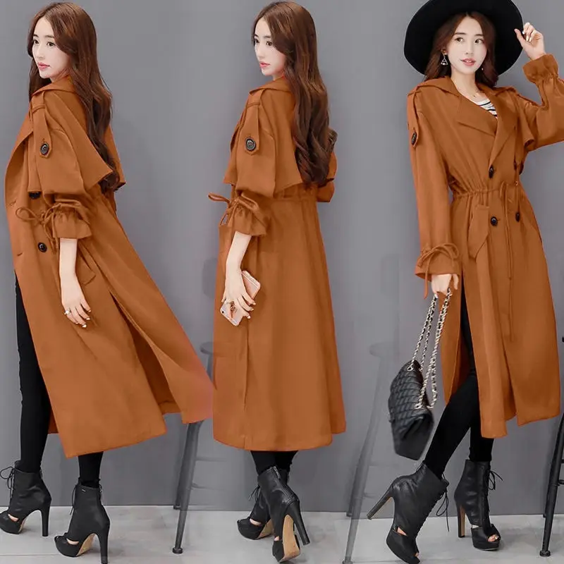 Модный элегантный длинный женский плащ размера плюс 3XL, Красная тонкая ветровка, весеннее женское двубортное офисное пальто C5292