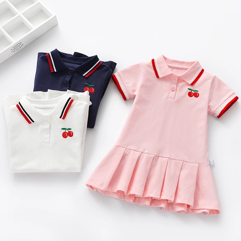Summer Casual Baby Girls Clothes Dress Cherry Print Short Sleeve Dress Kids Toddler Pageant Dresses smock dress