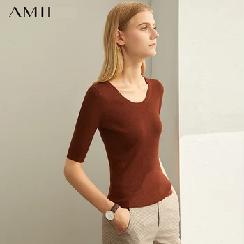 

Amii Minimalist Fashion European Sweaters Female Autumn 2019 New Multicolor Pure U-collar Short Sleeve Sleeve Slender 11920350
