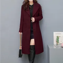 Женское шерстяное пальто на осень и зиму, теплая верхняя одежда выше колена, Женская Весенняя элегантная офисная шерстяная куртка больших размеров, верхняя одежда