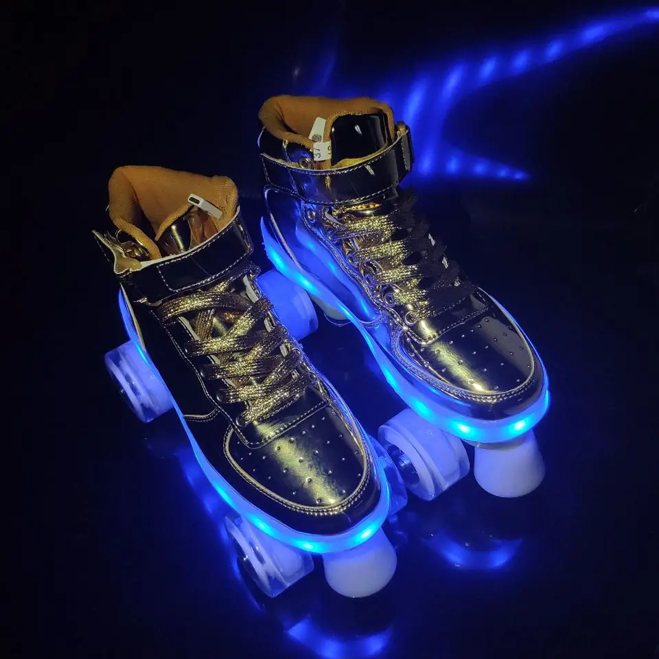 New Flash Skate Adult Double-Row Pulley Shoes Men Women 4-Wheel PU Children Luminous Roller Skates